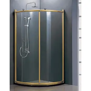Luxury Golden Brushed Frame Sliding Door Tempered Glass Indoor Enclosed Shower Room Bathroom