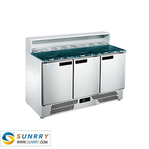 Commercial static cooling refrigerated salad prep table with GN pan