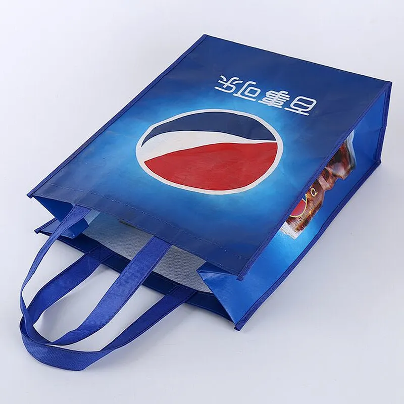 Custom wholesale blue non-woven bag belt logo for coke packaging