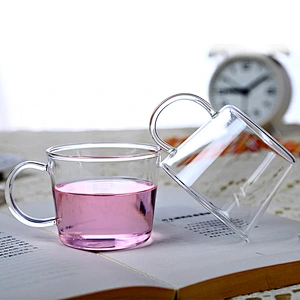 China Supplier single wall glass cup mugs thin drinking glass cup classic glass coffee cup with handle