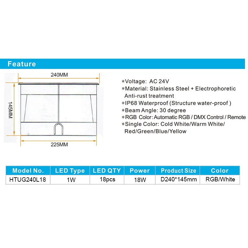 Premium IP68 Waterproof Buried Recessed LED Underground Light 18W White LED Inground Light