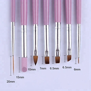 7Pcs Nail Art Brush Set Pink Wooden Handle Acrylic Painting Liner Pen Cuticle Remover Manicure Kit For Nail Polish Brush Tool