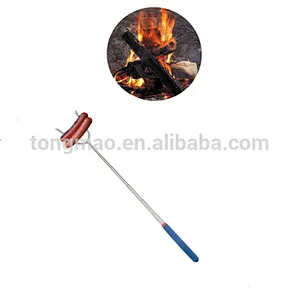 Stretchable Non-slip PVC Handle Stainless Steel Camping BBQ Fork