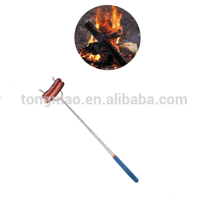 Stretchable Non-slip PVC Handle Stainless Steel Camping BBQ Fork