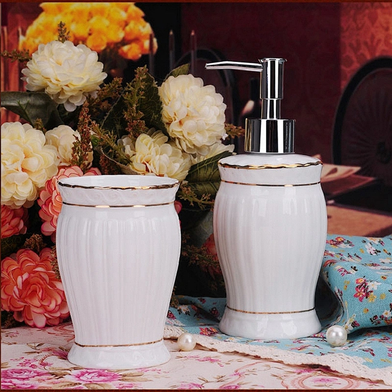 Home Porcelain Toilet Set Fashion 5pcs Ceramic Bathroom Set China Supplier in-stock Toothbrush and Gargle Cup