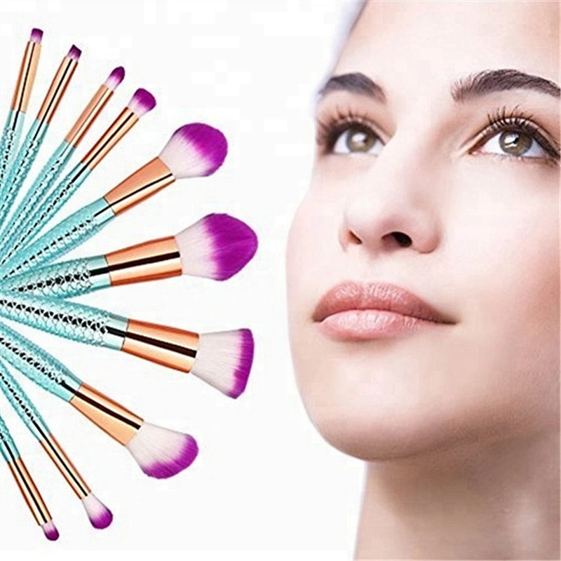 Professional Fish Tail Glitter 10pcs Cosmetic Makeup Brush Set
