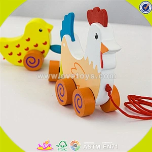Wholesale lovely wooden drag toy cute wooden drag hen and chicks toy toddler wooden drag toy for fun W05B097