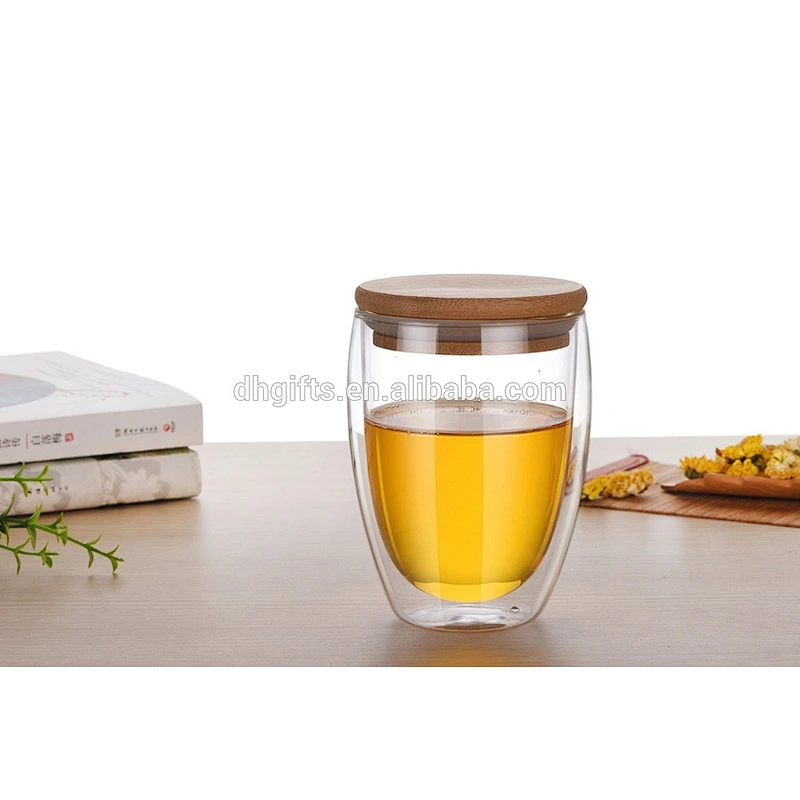 Double wall 350ML juice glass mug with lid