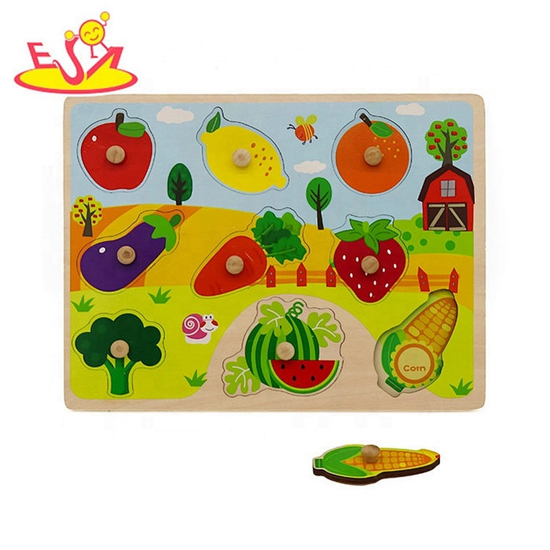2019 New design baby preschool wooden fruit puzzle game with pegs W14M154