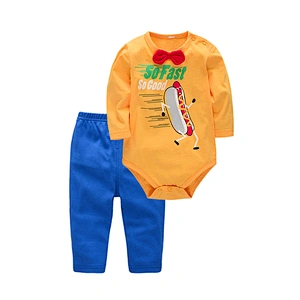 baby boy's 1st birthday wear long sleeve bodysuit and pant cotton 2pcs clothes set