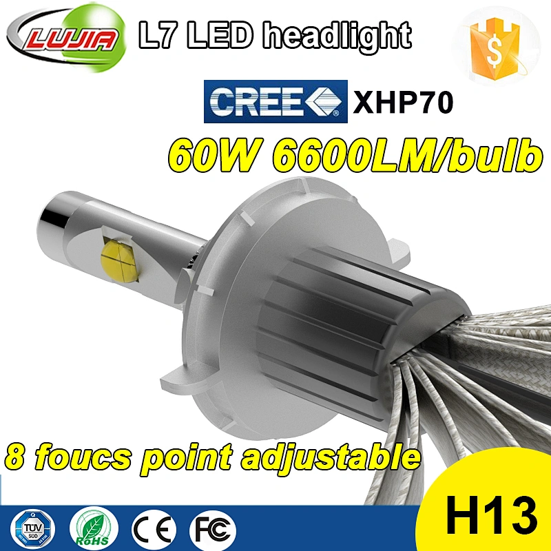 2017 4300K 6000K Super brightness 60W L7 led car headlight H13 9008PJ24.4T(7) auto crees LED xhp 70 Projector Lens 6600lm