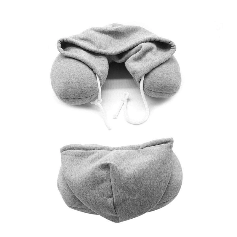 Hooded Travel Pillow Neck Memory Foam U Shaped Support Head Rest Airplane Car