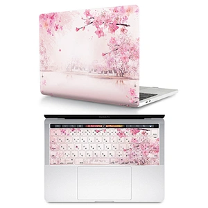 2 In 1 Cherry Blossom clear plastic case custom laptop case pu and Silicone Keyboard Protector for Mac Pro Touch Bar