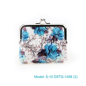 Bird Flower Printing PU Leather Clip Case Coin Bag Clutch Bag