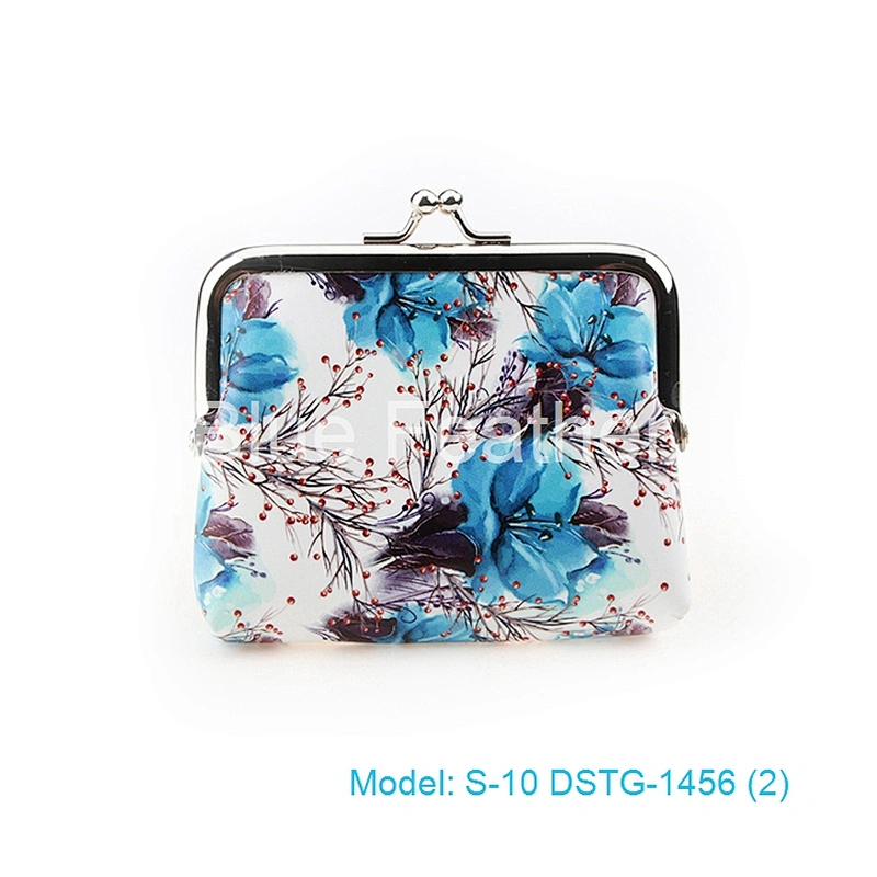 Bird Flower Printing PU Leather Clip Case Coin Bag Clutch Bag