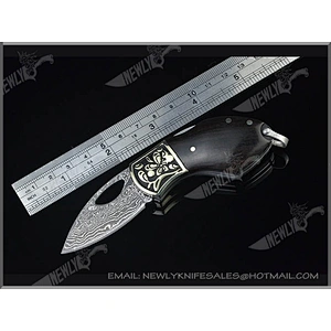 Damascus Steel Collection Folding Pocket Knife With Ebony Handle