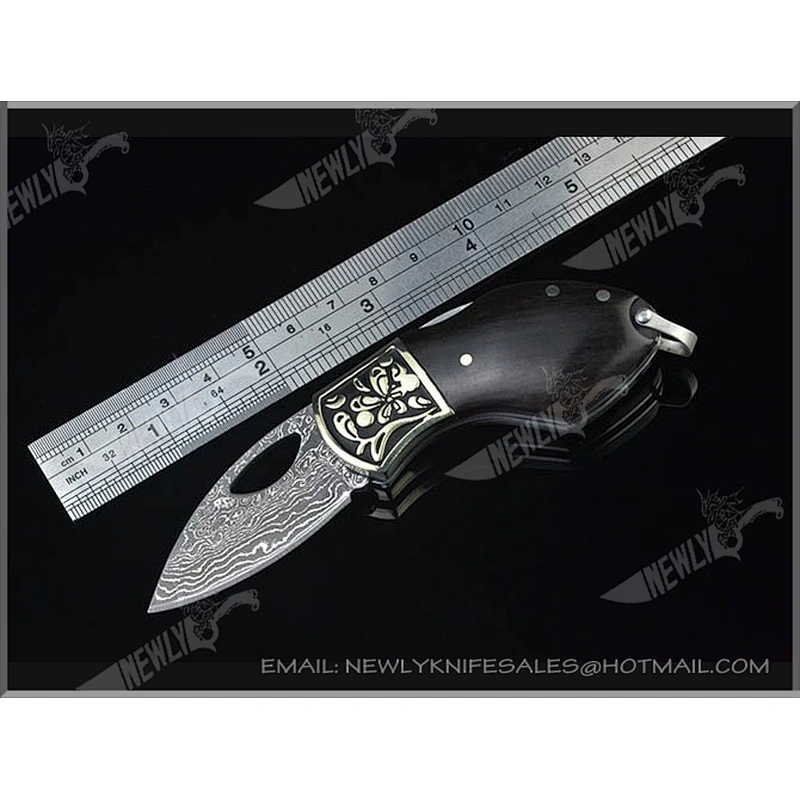 Damascus Steel Collection Folding Pocket Knife With Ebony Handle