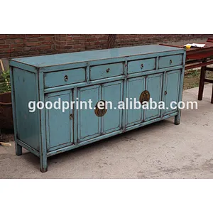 Chinese Antique Furniture Painted Console in Blue Chinese-Style Cupboard Console Sideboard