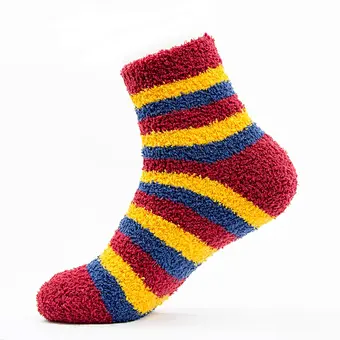 100% polyester colorful stripes women fluffy socks warm winter coral fleece socks
