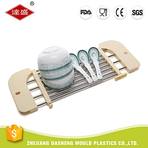 Smart design kitchen sink shelf stainless steel drying rack plastic dish drainer tray