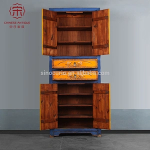 Chinese Factory Wholesale Antique Furniture Tibetan Painted Wardrobe Cabinet
