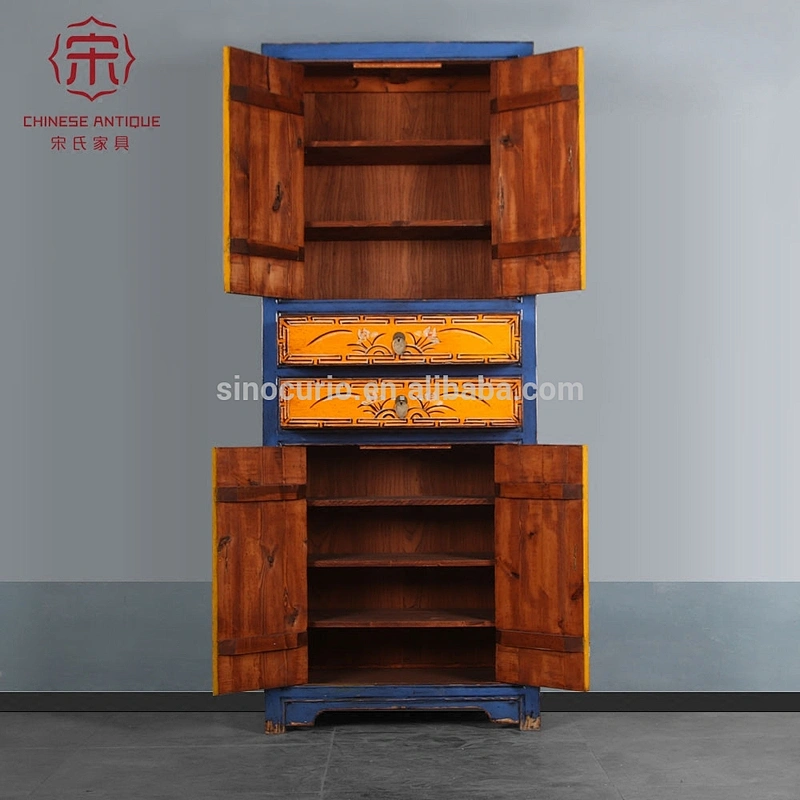 Chinese Factory Wholesale Antique Furniture Tibetan Painted Wardrobe Cabinet