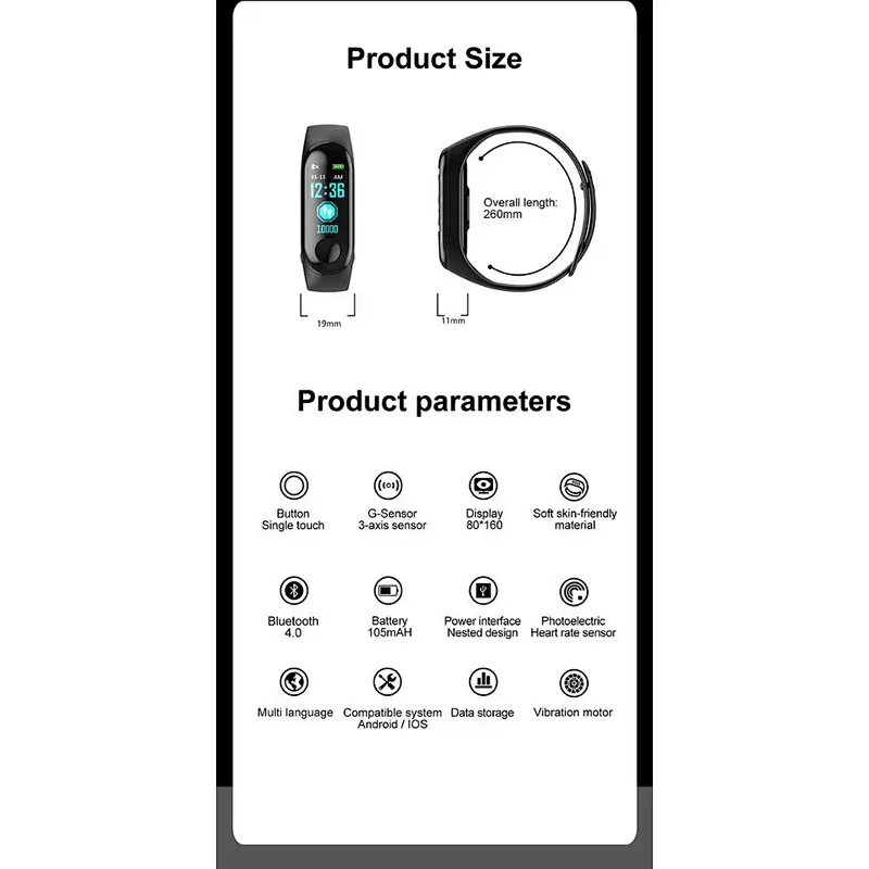 Hot selling M3C band fitness cicret sports sleep band wristband bluetooth smart watch bracelet
