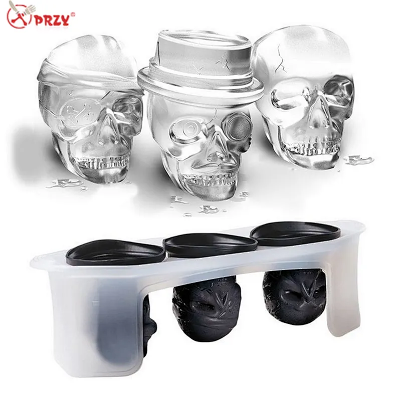 One set Skull head shaped silicone ice mold whiskey cocktail ice ball maker large ice cubes