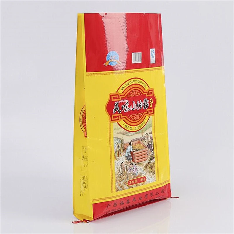 Custom wholesale yellow woven bag 15 kg for rice, feed woven bag
