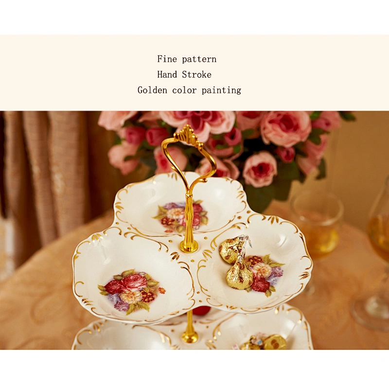 Ceramic Tableware Fruit Cake Dessert Dish Customized Logo European Ceramic Three Layers of Fruit Plate