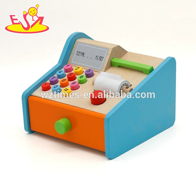 Top fashion pretend play toys wooden play cash register for kids W10A070