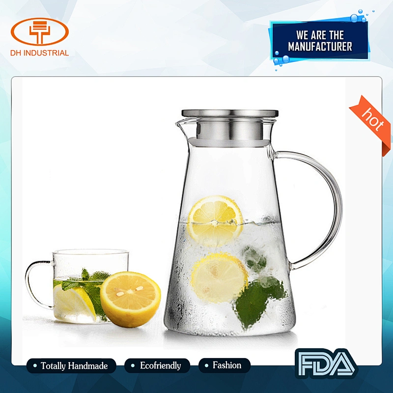 high-capacity glass tea pot with 304 stainless steel strainer glass tea kettle with handle