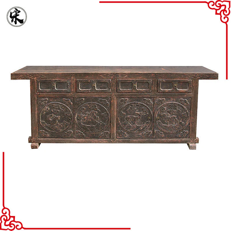 Grotesque Style Vintage Wooden Carved Console Table