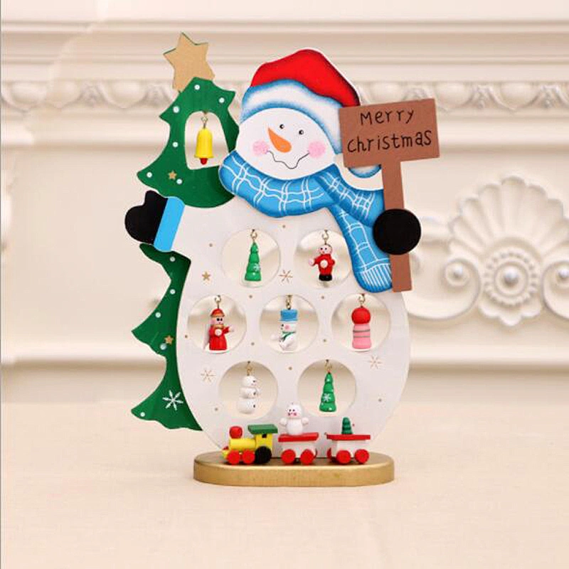 DIY 3D Christmas Home Decorations Christmas Wooden Ornaments Cartoon Santa Claus Snowman Table Decor