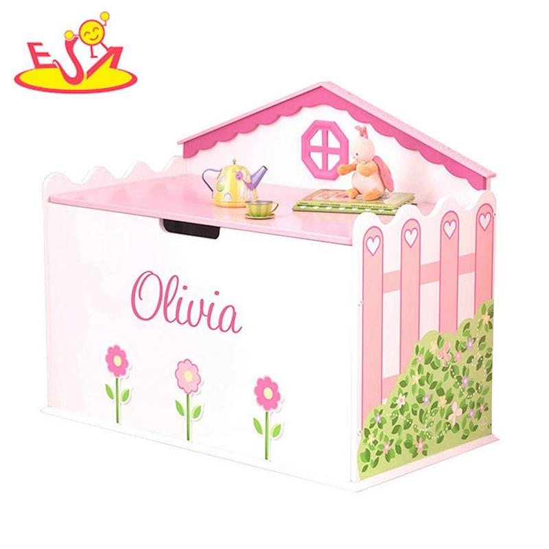 High quality small wooden pink toy chest for kids W08C277