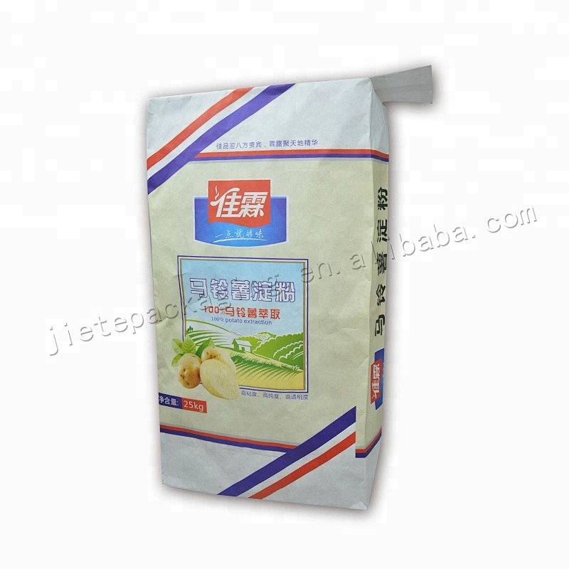 Customized stand up multilayer kraft paper 25kg bread flour packaging bag for starch,bread powder,corn