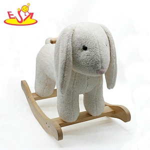Wholesale attractive low price wooden white plush rocking horse toy for baby W16D112