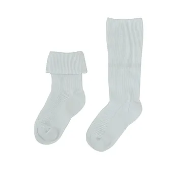 100% Full Colored Cotton Children Baby Knee High Turn Over Socks
