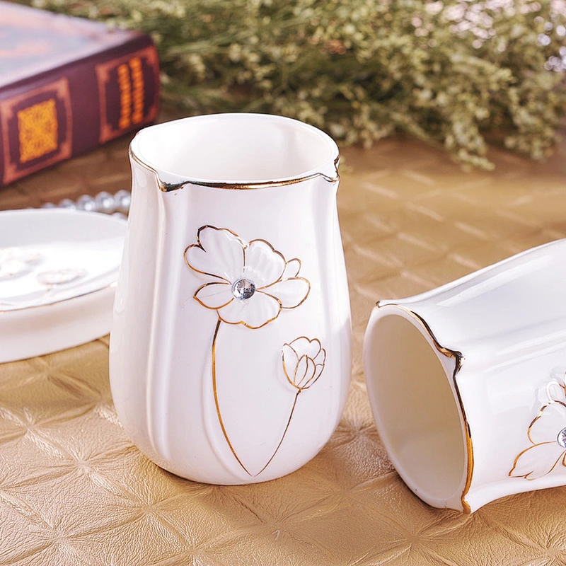 China Supplier in-stock Toothbrush and Gargle Cup Home Porcelain Toilet Set Fashion 5pcs Ceramic Bathroom Set
