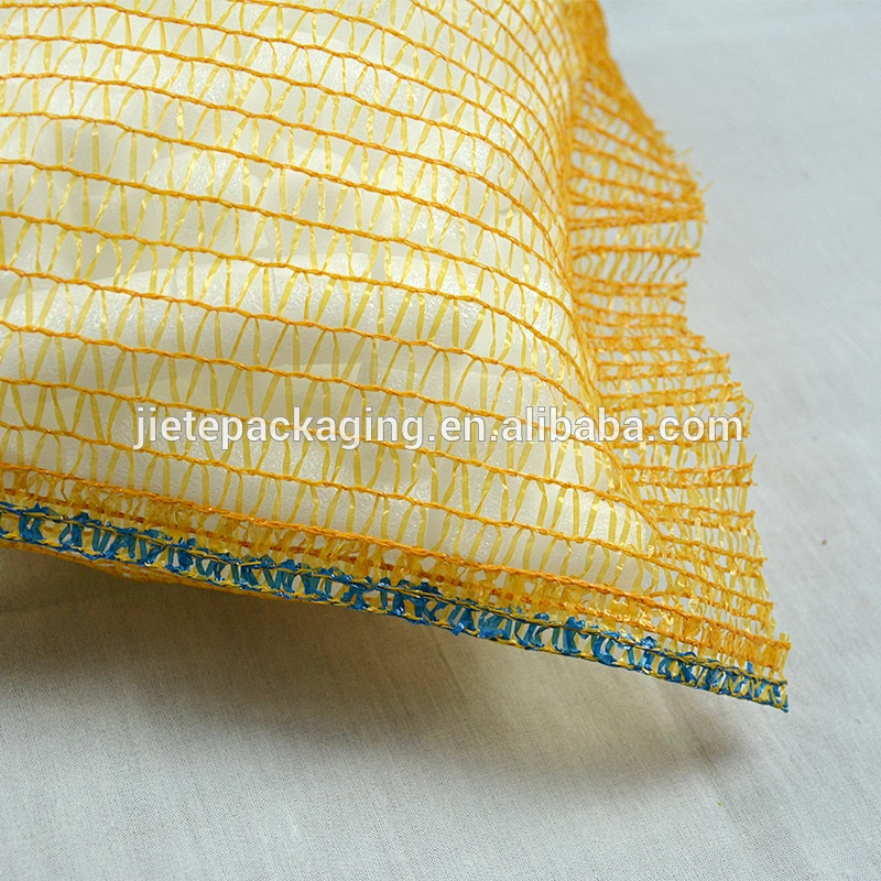 Yellow China hdpe raschel knit mesh net bags raw material wholesale drawstring net bag