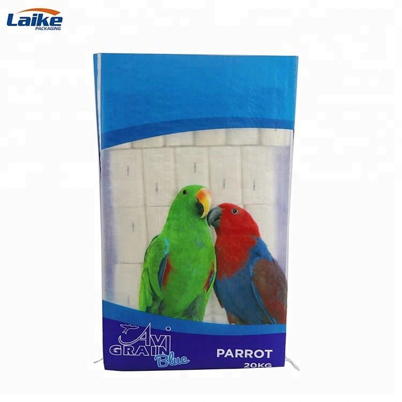 Moisture proof bopp laminated woven pp birdseed packaging bags, animal feed plastic bag sack 20kg