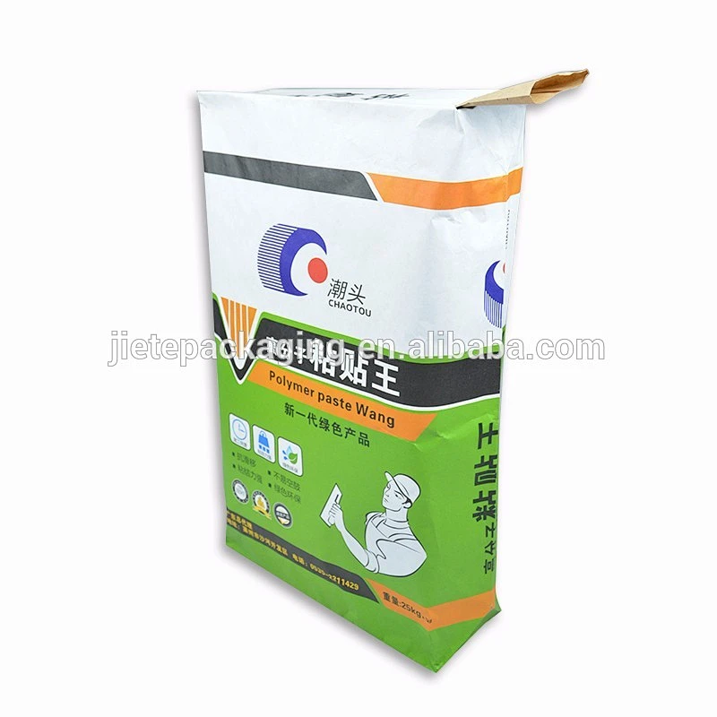 stand up 10kgs cement bag on valve made of white and brown kraft paper