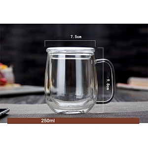 good quality glass coffee and milk mug and double wall tea glass with handle and glass cover