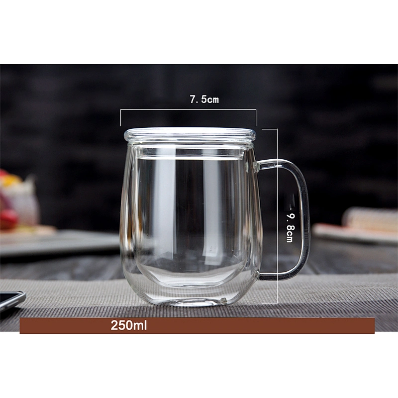 good quality glass coffee and milk mug and double wall tea glass with handle and glass cover