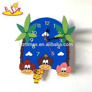 wholesale personalised monkey wooden boys alarm clock for sale W14K042