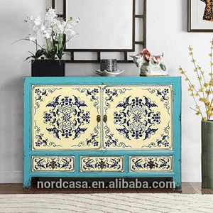 three drawer two door chinese antique style furniture hand painting living room cabinet