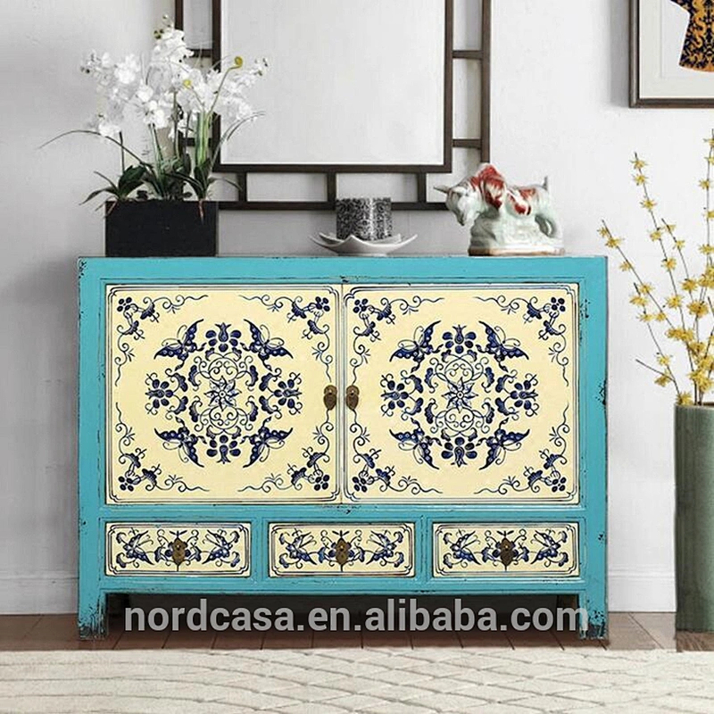 three drawer two door chinese antique style furniture hand painting living room cabinet