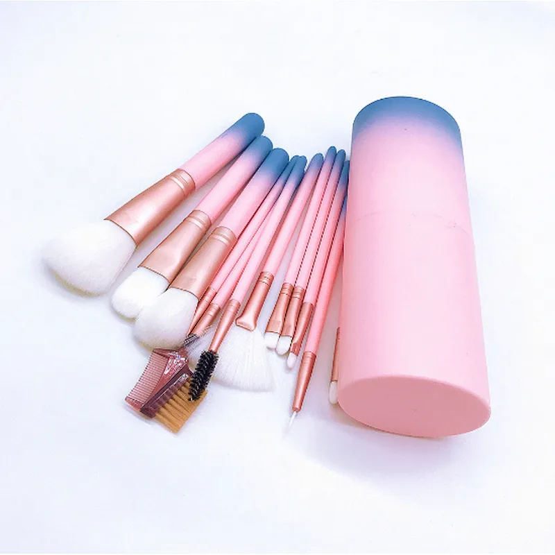 portable Professional Brushes Set nylon Brush 12 Pieces Makeup Brushes with gradual discoloration Barrel