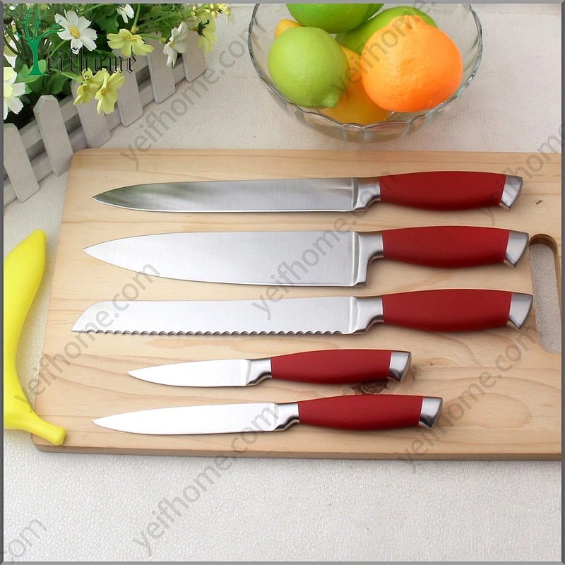 2017 stainless steel 5 pcs kitchen knife set with red handle