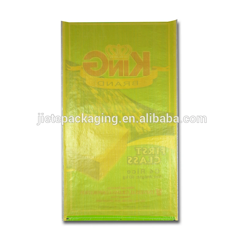 Good quality 100% virgin polypropylene material transparent recyclable and biodegradable bopp pp woven rice packing bag 50kg